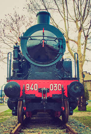 Vintage looking Detail of ancient steam train locomotive vehicleのeditorial素材