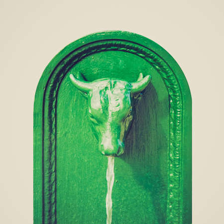 Vintage looking Old Toret (Little bull) fountain in Turin, Italy