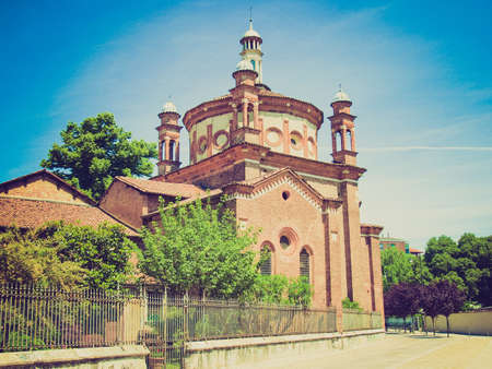 Vintage looking Basilica of Sant Eustorgio in Milan, Italyの写真素材
