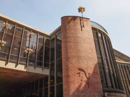 TURIN, ITALY - APRIL 09, 2014: The Teatro Regio (Royal Theatre) was redesigned by famous italian architect Carlo Mollino in 1967 after being destroyed by a fireのeditorial素材