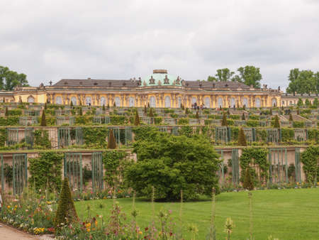 POTSDAM, GERMANY - MAY 10, 2014: Tourists visiting the baroque Schloss Sanssouci former summer palace of Frederick the Great King of Prussiaのeditorial素材