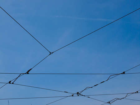 Overhead line for tram over the skyの写真素材