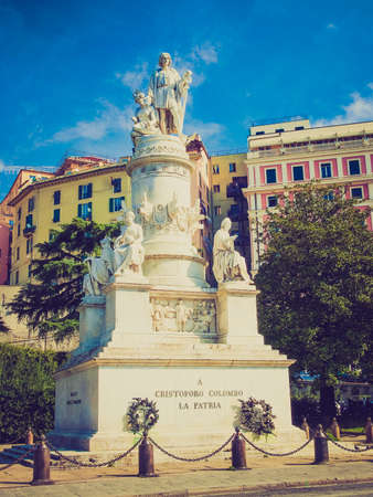 Vintage looking Monument to Christopher Columbus in Genoa Italyのeditorial素材