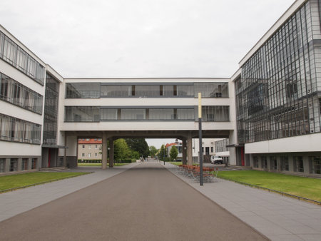 DESSAU, GERMANY - JUNE 13, 2014: The Bauhaus art school iconic building designed by architect Walter Gropius in 1925 is a listed masterpiece of modern architectureのeditorial素材