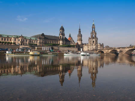 Dresden Cathedral of the Holy Trinity aka Hofkirche Kathedrale Sanctissimae Trinitatis in Dresden Germany seen from the Elbe riverのeditorial素材