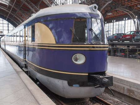 LEIPZIG, GERMANY - JUNE 12, 2014: DRG Class SVT 137 diesel train locomotive of the Deutsche Reichsbahn at Leipzig Hbf stationのeditorial素材