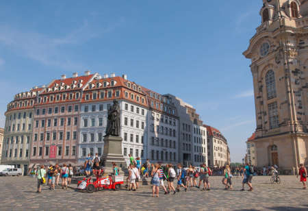 DRESDEN, GERMANY - JUNE 11, 2014: Tourists visiting the Neumarkt new market squareのeditorial素材