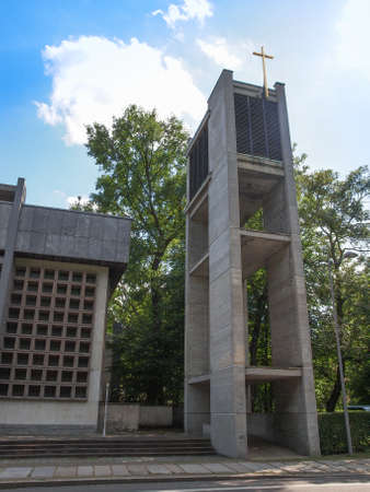 LEIPZIG, GERMANY - JUNE 12, 2014: The Propsteikirche St Trinitas meaning Church of St Trinity parish church designed in 1968 by the school of architecture of the GDR is a masterpiece of modern architectureのeditorial素材