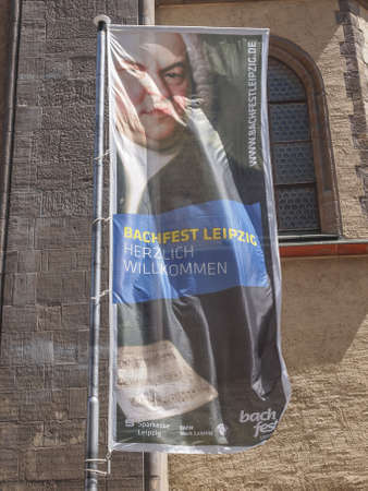 LEIPZIG, GERMANY - JUNE 12, 2014: Banner for the Bachfest, annual summer music festival celebrating baroque musician Johann Sebastian Bach in his townのeditorial素材