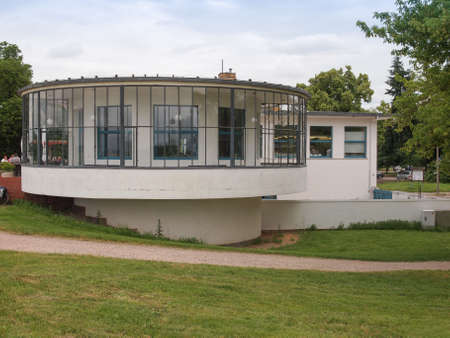 DESSAU, GERMANY - JUNE 13, 2014: Kornhaus meaning Granary is a restaurant designed by Carl Fieger in 1929 on the river Elbe in Dessau Rosslauer belonging to the Bauhausのeditorial素材