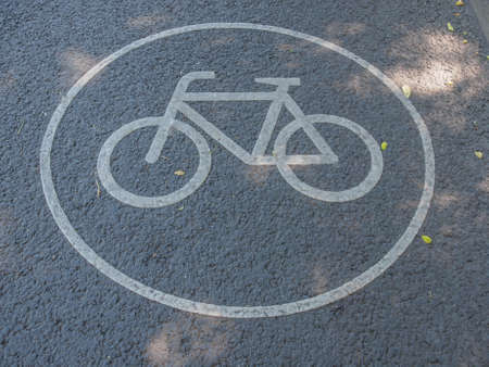 Sign of a bike or bicycle laneの写真素材
