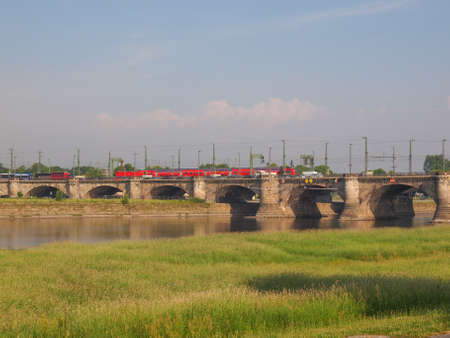 DRESDEN, GERMANY - JUNE 11, 2014: Elbe River in Dresden in Saxony Germanyのeditorial素材
