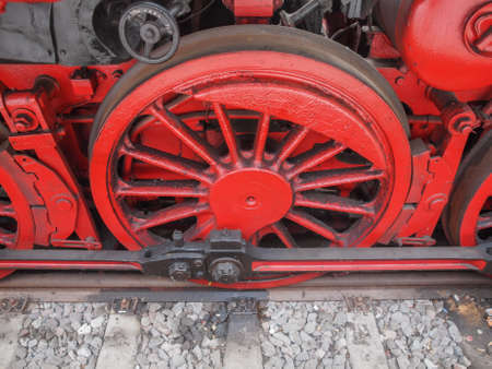 Detail of ancient steam train locomotive vehicleの写真素材