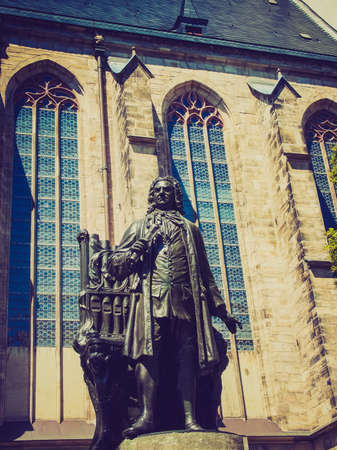 The Neues Bach Denkmal meaning new Bach monument stands since 1908 in front of the St Thomas Kirche church where Johann Sebastian Bach is buried in Leipzig Germanyのeditorial素材