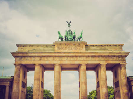 Vintage looking Brandenburger Tor Brandenburg Gate famous landmark in Berlin Germanyの写真素材