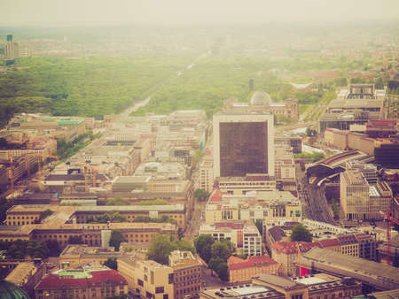 Vintage looking Aeria view of the city of Berlin in Germanyの写真素材