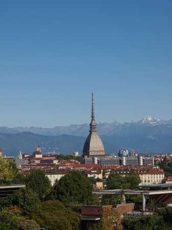 Turin skyline panorama seen from the hills surrounding the cityの写真素材