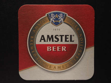 AMSTERDAM, NETHERLANDS - DECEMBER 11, 2014: Beermat of Dutch beer Amstelのeditorial素材