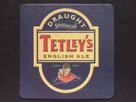 LONDON, UK - DECEMBER 11, 2014: Beermat of British beer Tetleyのeditorial素材