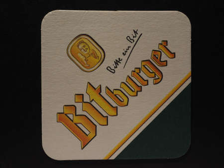 BERLIN, GERMANY - DECEMBER 11, 2014: Beermat of German beer Bitburger