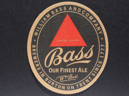 LONDON, UK - DECEMBER 11, 2014: Beermat of British beer Bassのeditorial素材