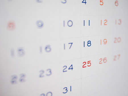 Detail of a calendar page with dates