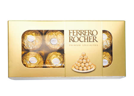 ALBA, ITALY - DECEMBER 15, 2014: Ferrero Rocher premium specialties chocolateのeditorial素材