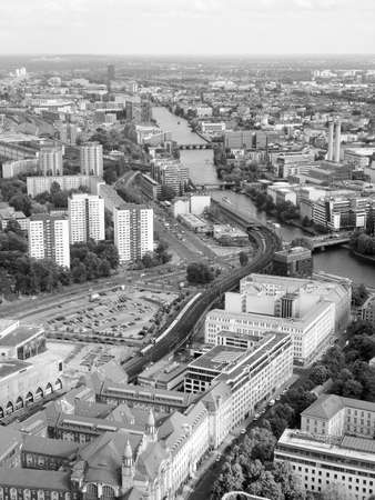 Aeria view of the city of Berlin in Germany in black and white