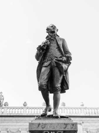 The Goethe Denkmal monument to  Dichter J W von Goethe stands in the Naschmarkt square in front of...