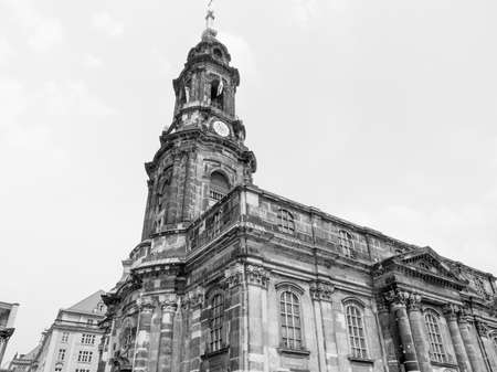 Kreuzkirche meaning Church of the Holy Cross in Dresden Germany is the largest church in Saxony in black and whiteの写真素材