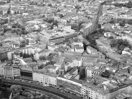 Aeria view of the city of Berlin in Germany in black and whiteの写真素材