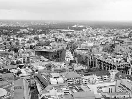 Aerial view of the city of Leipzig in Germany in black and whiteの写真素材