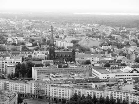 Aerial view of the city of Leipzig in Germany in black and whiteの写真素材