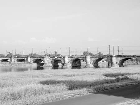 Elbe River in Dresden in Saxony Germany in black and whiteのeditorial素材