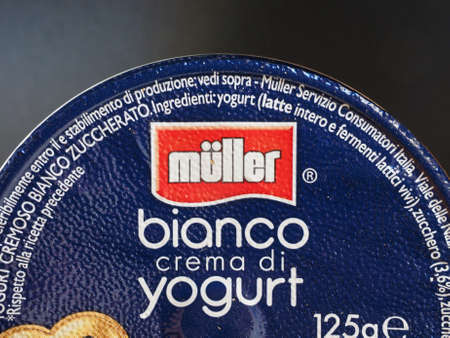 MILAN, ITALY - JANUARY 6, 2015: Mueller yogurt bianco meaning plain yoghurtのeditorial素材