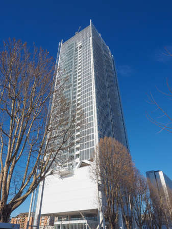 TURIN, ITALY - JANUARY 23, 2015: The new San Paolo skyscraper designed by Renzo Piano is the highest building in townのeditorial素材