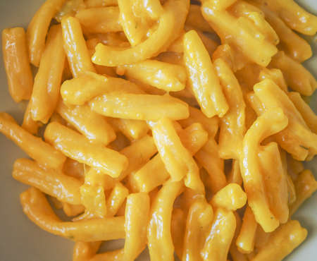 Fusillata casareccia pasta with Saffron traditional mediterranean food from Italyの写真素材