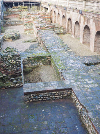 Ruins of the ancient Roman theatre in Turin Italyの写真素材
