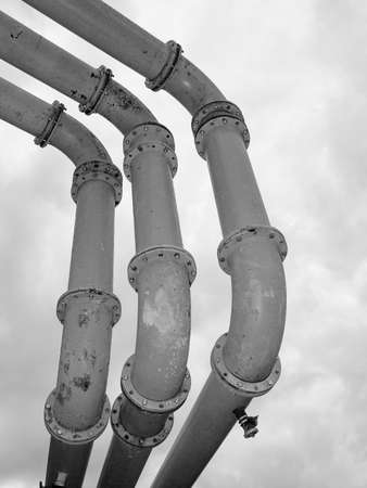 Pink water pipes in Berlin Germany used to pump water away from buildings foundations are now a city landmark in black and whiteの写真素材