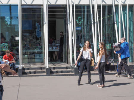 MILAN, ITALY - MARCH 28, 2015: People in front of the Expo Gate information centre in Milan as part of the Expo Milano 2015 international exhibitionのeditorial素材