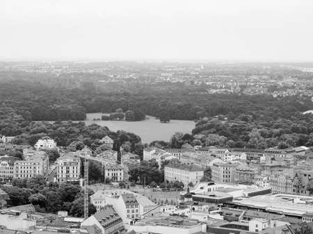 Aerial view of the city of Leipzig in Germany in black and whiteの写真素材
