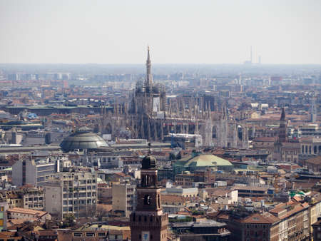 Aerial view of the city of Milan in Italyのeditorial素材