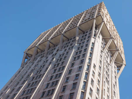 MILAN, ITALY - MARCH 28, 2015: The Torre Velasca designed in 1955 by BBPR is a masterpiece of Italian new brutalist architectureのeditorial素材