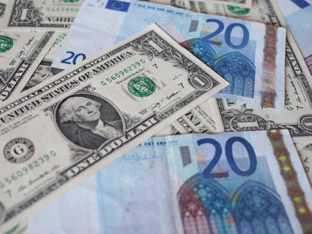Mixed banknotes Euro and Dollars useful as a background