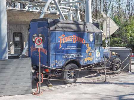 MILAN, ITALY - MARCH 28, 2015: Vintage Fernet Branca lorry for distribution of Italian amaro meaning...
