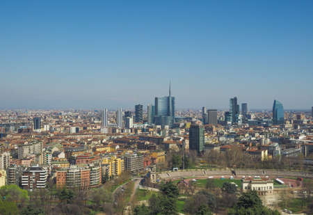 MILAN, ITALY - MARCH 28, 2015: Aerial view of the city with the new skyscrapers built for Expo Milano 2015 international exhibitionのeditorial素材