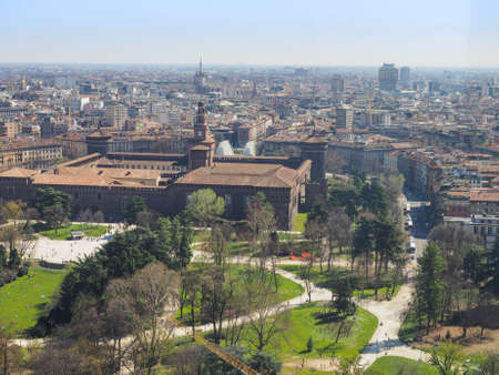 Aerial view of Parco Sempione park in the city of Milan in Italyの写真素材