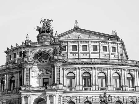 The Semperoper opera house of the Saxon State Orchestra aka Saechsische Staatsoper Dresden was designed by Gottfried Semper in 1841 in black and whiteのeditorial素材