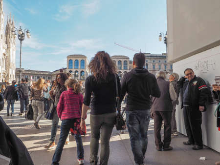 MILAN, ITALY - MARCH 28, 2015: Tourists in the Piazza Duomo square in front of Milan Cathedral churchのeditorial素材