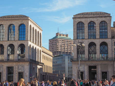 MILAN, ITALY - MARCH 28, 2015: Tourists in the Piazza Duomo square in front of Milan Cathedral churchのeditorial素材